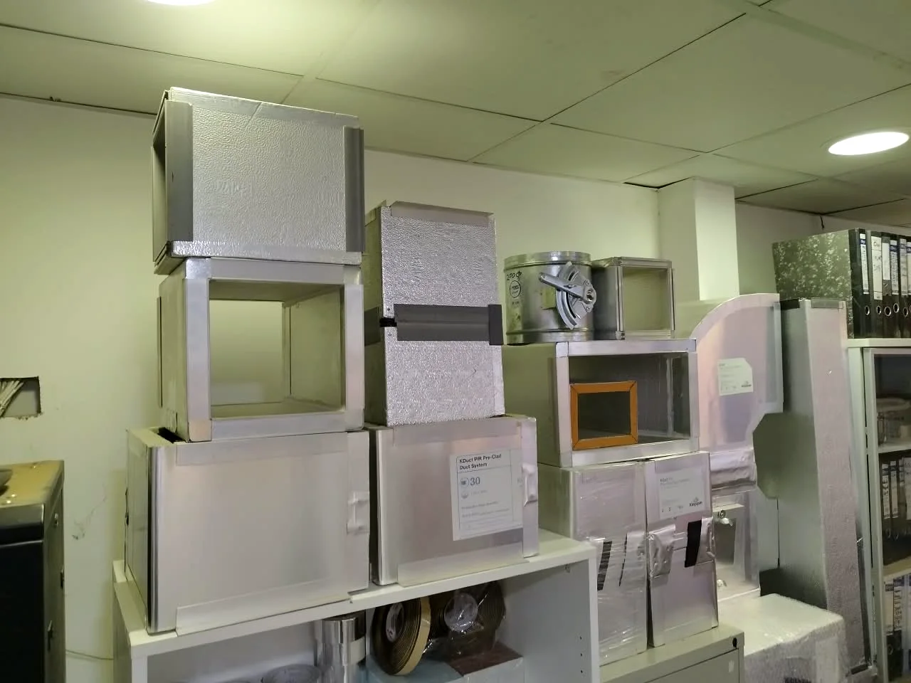 Kingspan KDuct PIR pre-clad duct system samples held at Mecamac for consultants