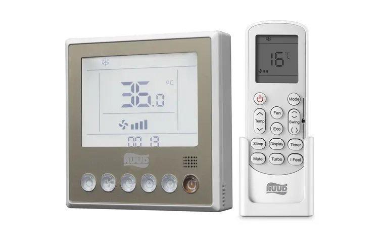 RUUD wired wall controller and handheld remote controller supplied by Mecamac in Oman